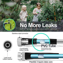 Load image into Gallery viewer, Yaufey 50ft 304 Stainless Steel Metal Garden Hose, Heavy Duty Water Hoses with 2 Nozzles for Yard, Outdoor - Flexible, Never Kink & Tangle, Puncture Resistant