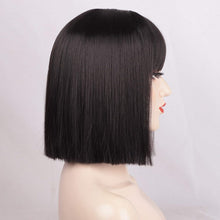 Load image into Gallery viewer, Yaufey Black Bob Wig with Bangs, Short Black Wig for Women Straight Bob Wigs Heat Resistant Synthetic wig Cospaly Daily Party Cosplay Use 12”
