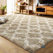 Load image into Gallery viewer, Yaufey Luxury Shag Area Rug Mordern Indoor Plush Fluffy Rugs, Extra Soft and Comfy Carpet, Geometric Moroccan Rugs for Bedroom Living Room Girls Kids Nursery, 6x9 Feet Beige/White
